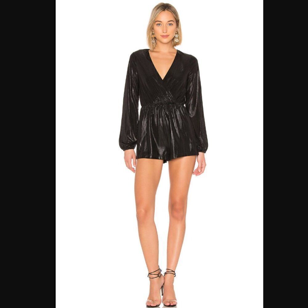 NWT Revolve x By The Way Belinda Metallic Surplice Romper in Black | Size XS
